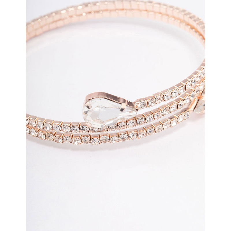 Rose Gold Diamante Pear Double Row Wrist Cuff