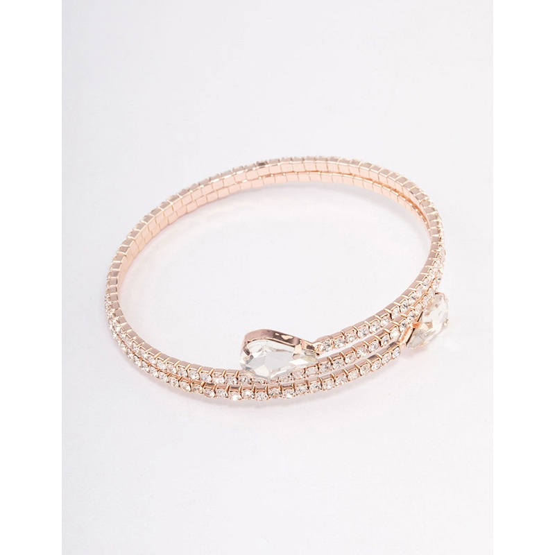 Rose Gold Diamante Pear Double Row Wrist Cuff