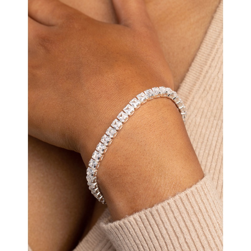Silver Cubic Zirconia Cup Chain Bracelet