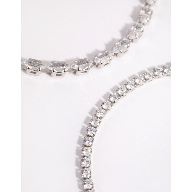 Silver Diamond Simulant Mixed Stone Bracelet Set