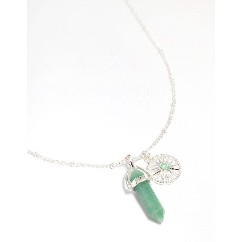 Silver Green Fluorite Shard Disc Necklace