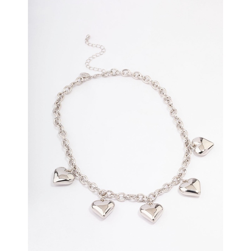 Silver Puffy Heart Chunky Chain Necklace