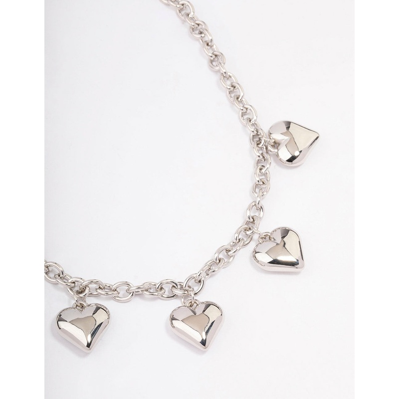 Silver Puffy Heart Chunky Chain Necklace