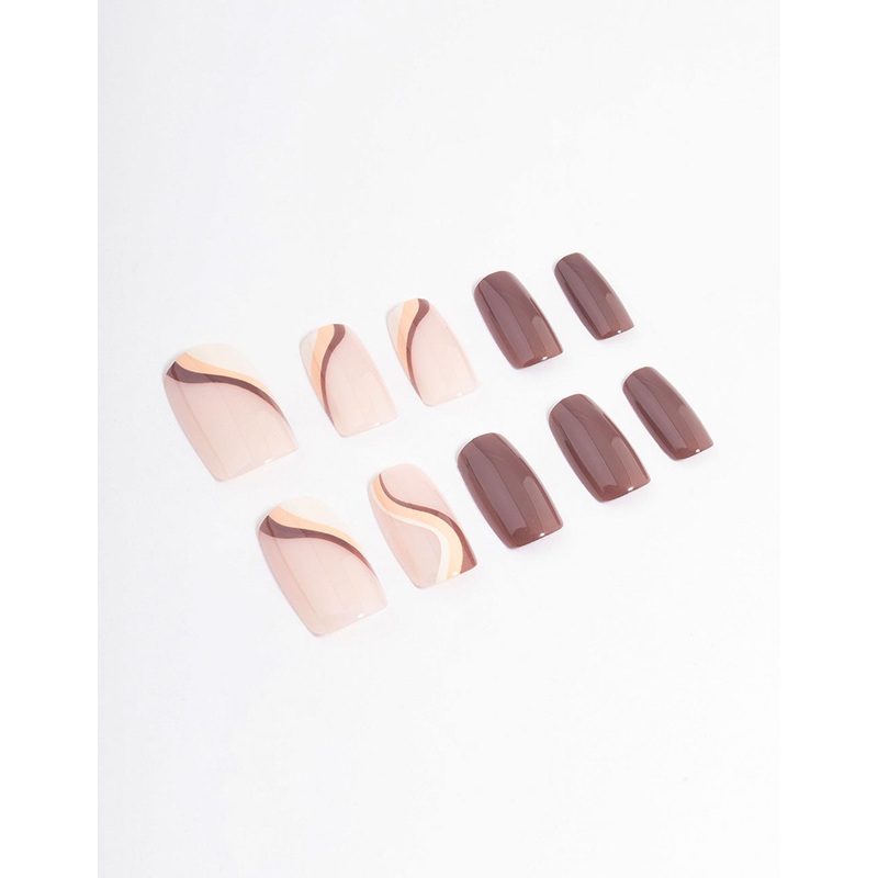 Brown Swirl Detail Press On Nails