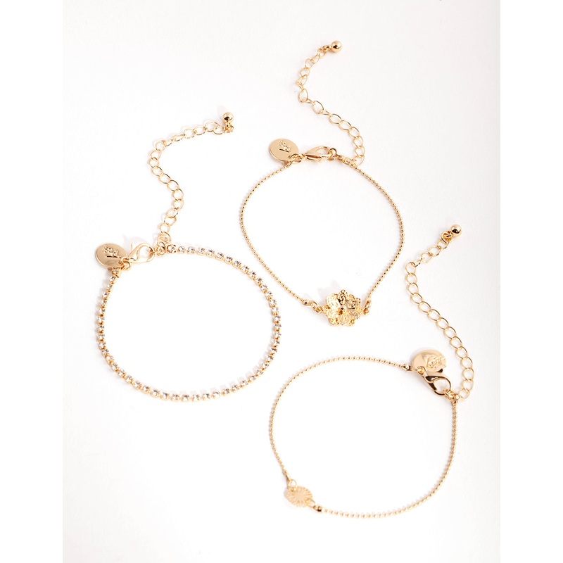 Gold Crystal Flower Bracelet Pack