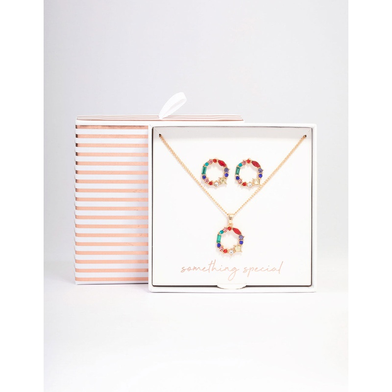 Gold Rainbow Stone Wreath Jewellery Set