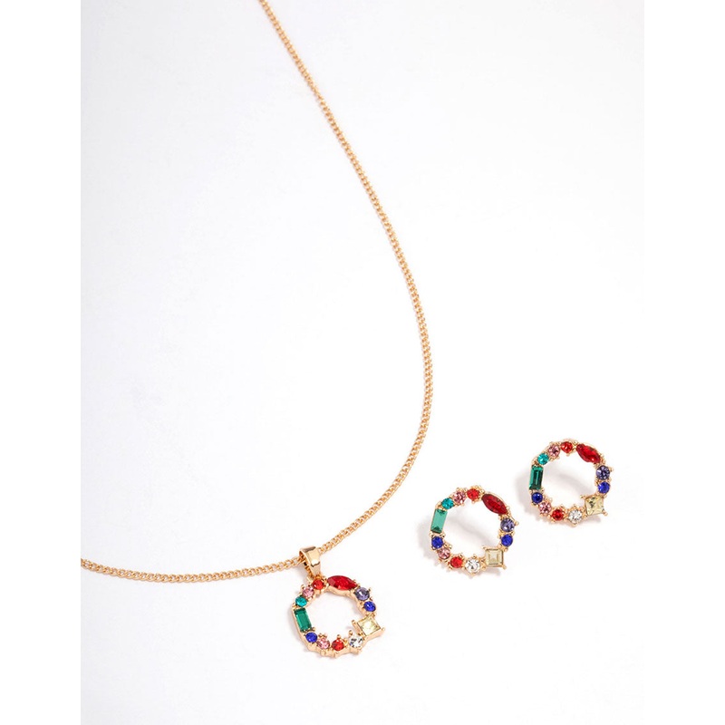 Gold Rainbow Stone Wreath Jewellery Set