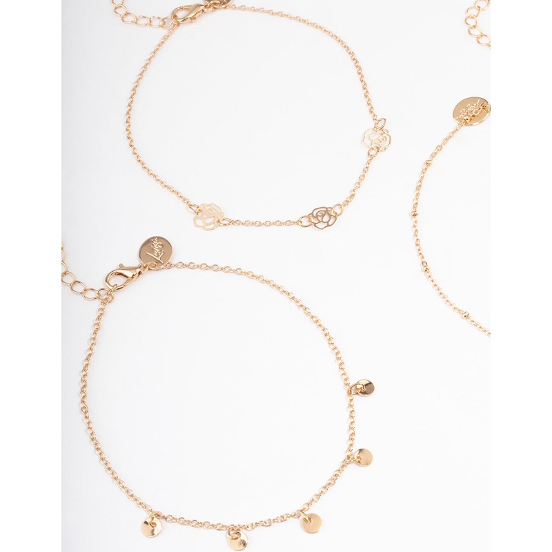 Gold Roses Bracelet & Anklet 4-Pack Set