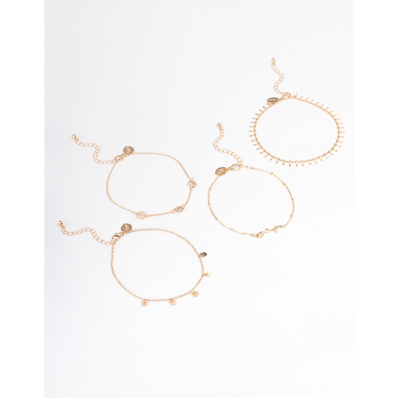 Gold Roses Bracelet & Anklet 4-Pack Set