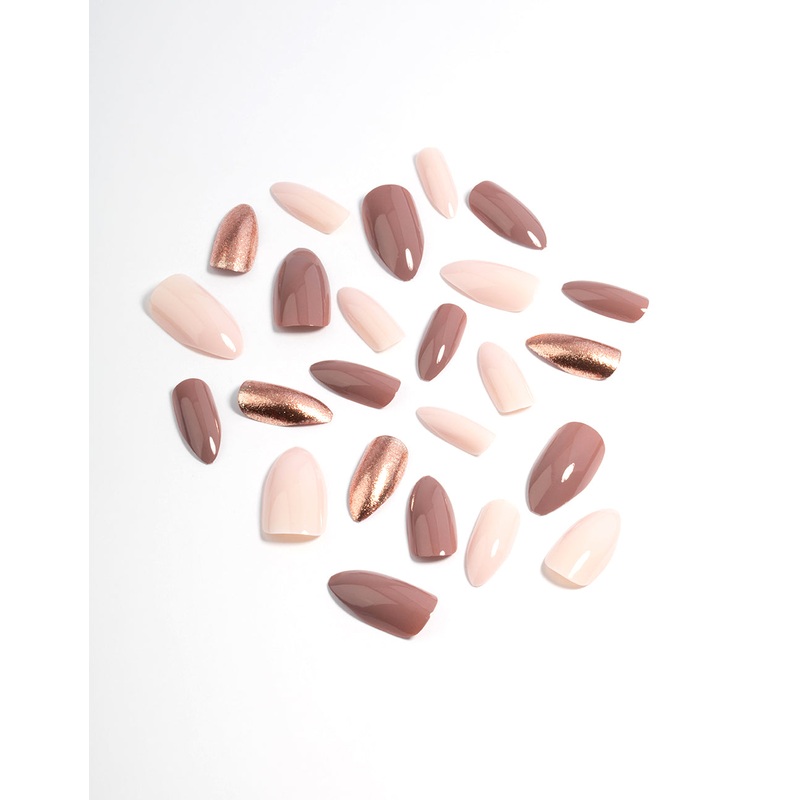 Plastic Bronze Mixed Metallic Press On Nails