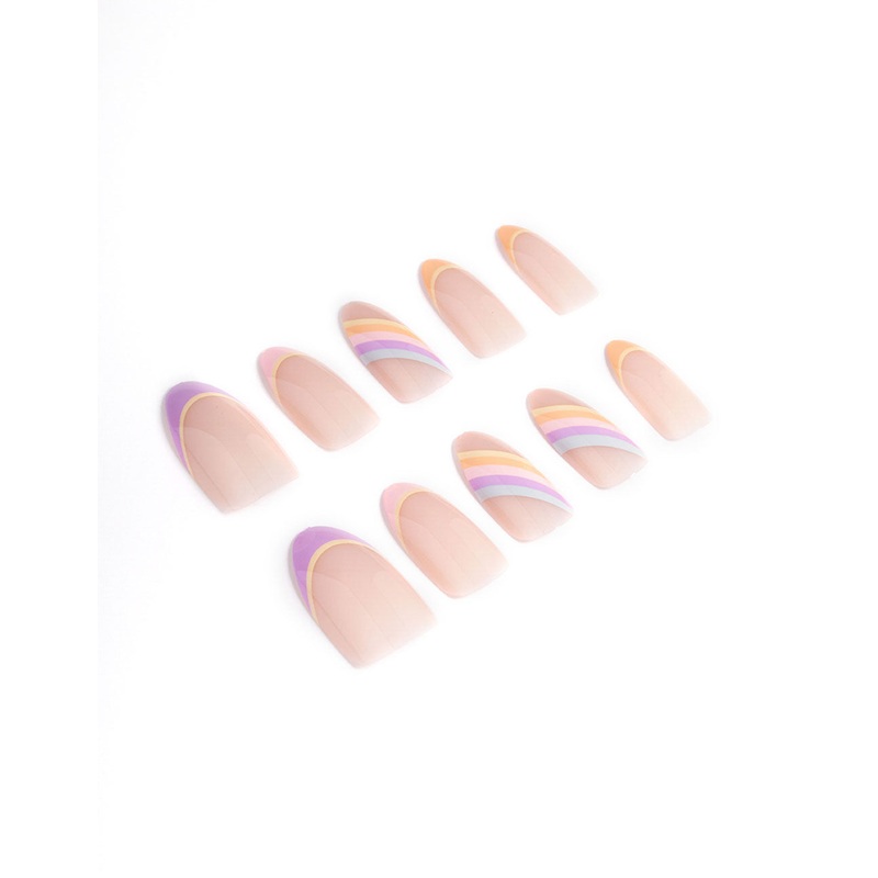 Plastic Multi Rainbow Press On Nails