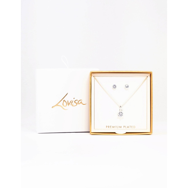 Silver Plated Cubic Zirconia Solitaire Jewellery Set