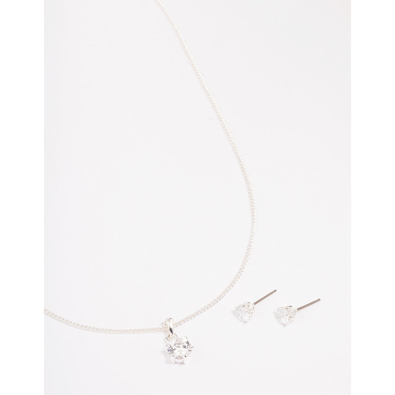 Silver Plated Cubic Zirconia Solitaire Jewellery Set