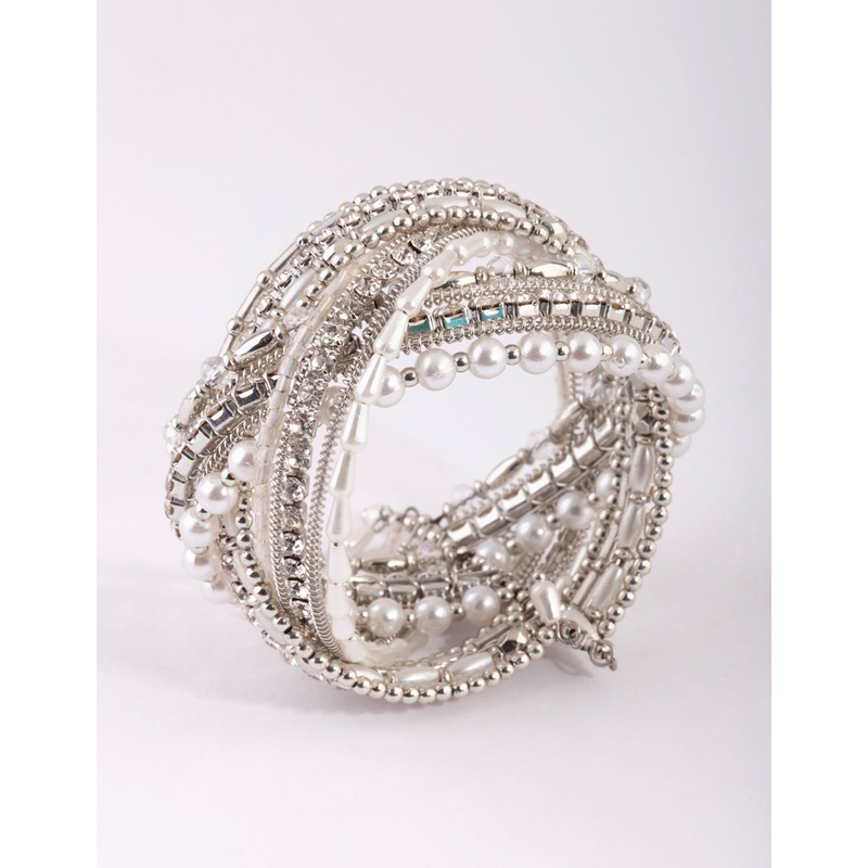 Silver Plated Multi Bead Cuff Bracelet