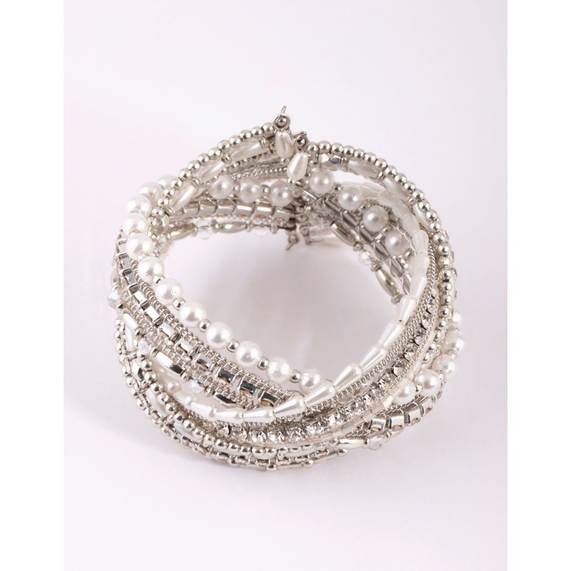 Silver Plated Multi Bead Cuff Bracelet
