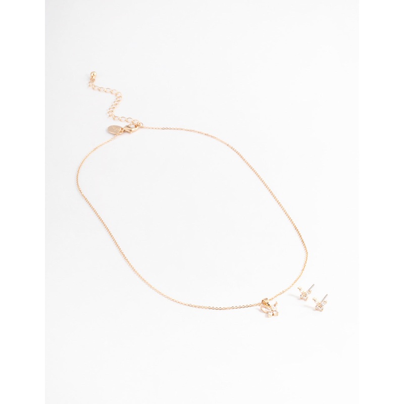 Gold Cubic Zirconia Butterfly Jewellery Set