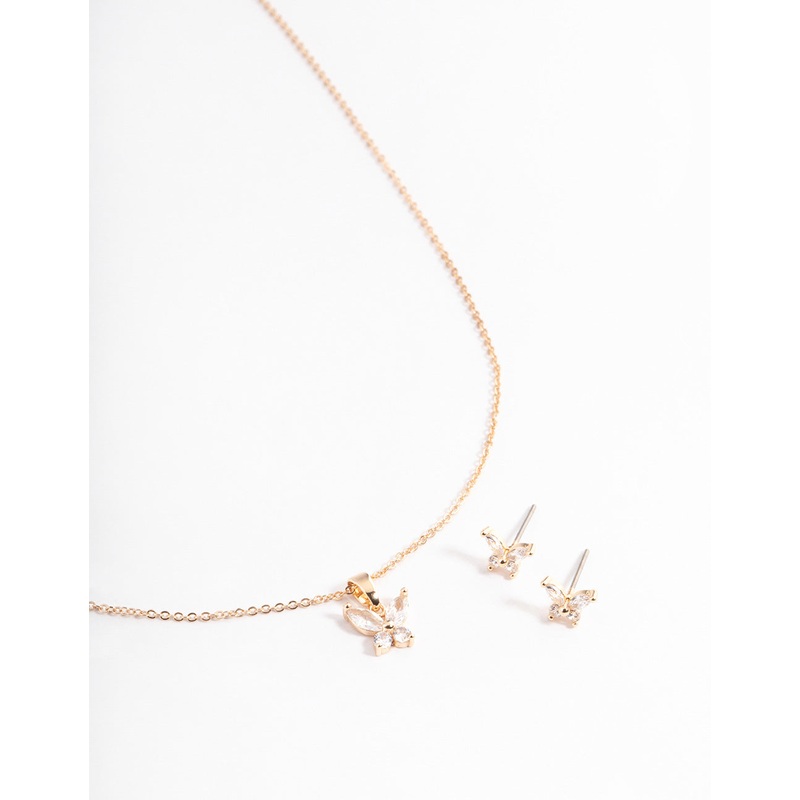 Gold Cubic Zirconia Butterfly Jewellery Set