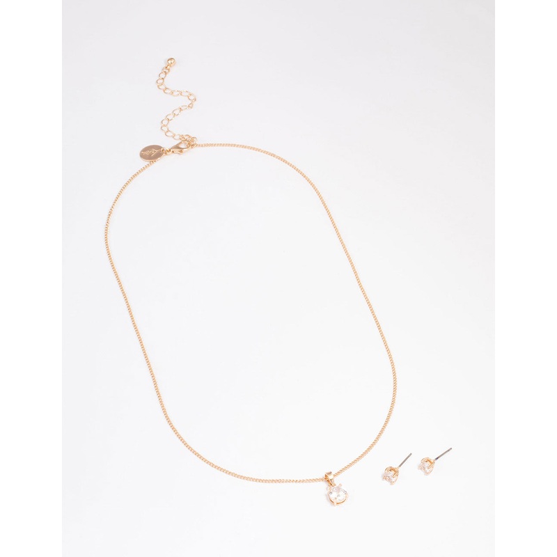 Gold Cubic Zirconia Solitaire Jewellery Set