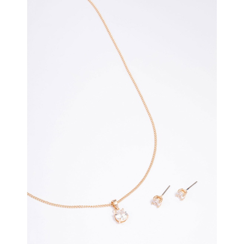 Gold Cubic Zirconia Solitaire Jewellery Set