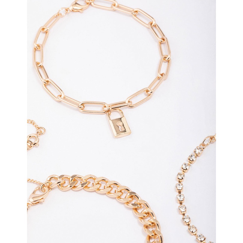 Gold Diamante Locket Anklet & Bracelet