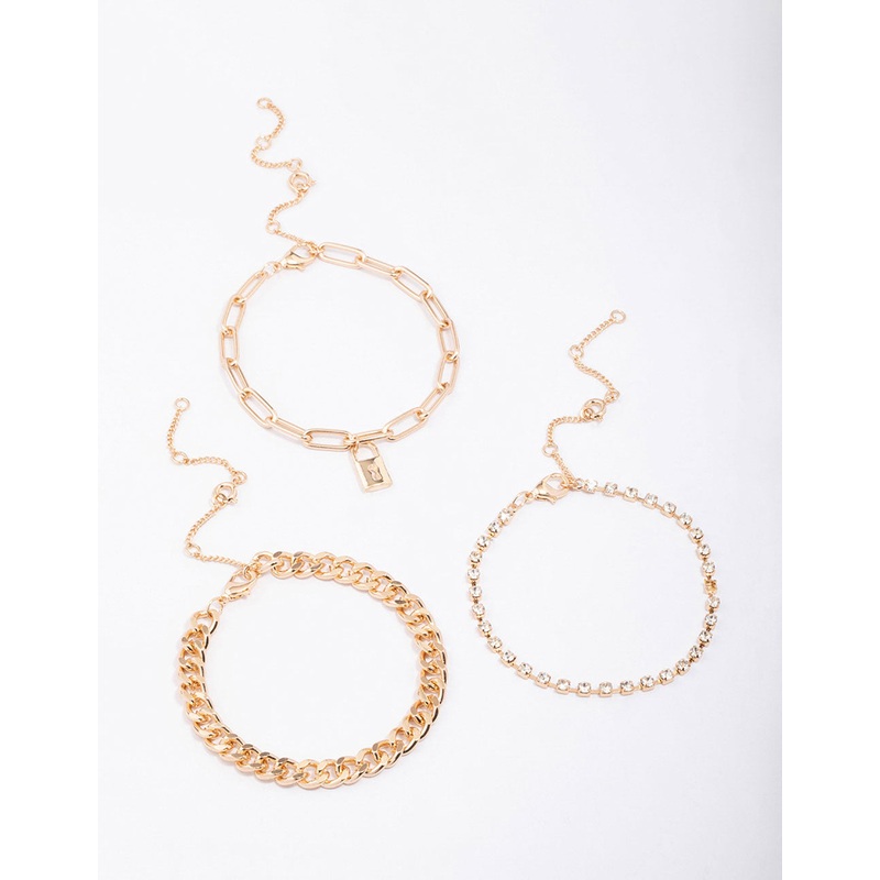 Gold Diamante Locket Anklet & Bracelet