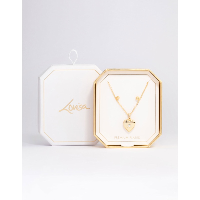 Gold Plated Heart Locket Necklace & Earrings Set