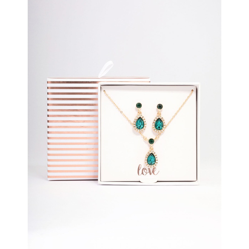 Gold Round & Pearl Halo Jewellery Set