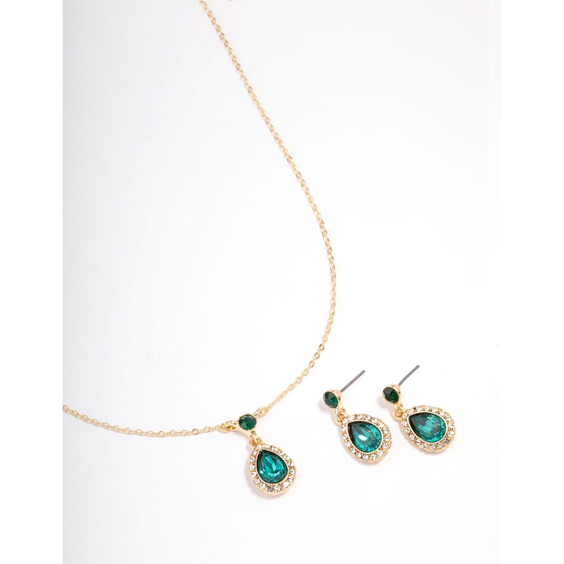 Gold Round & Pearl Halo Jewellery Set