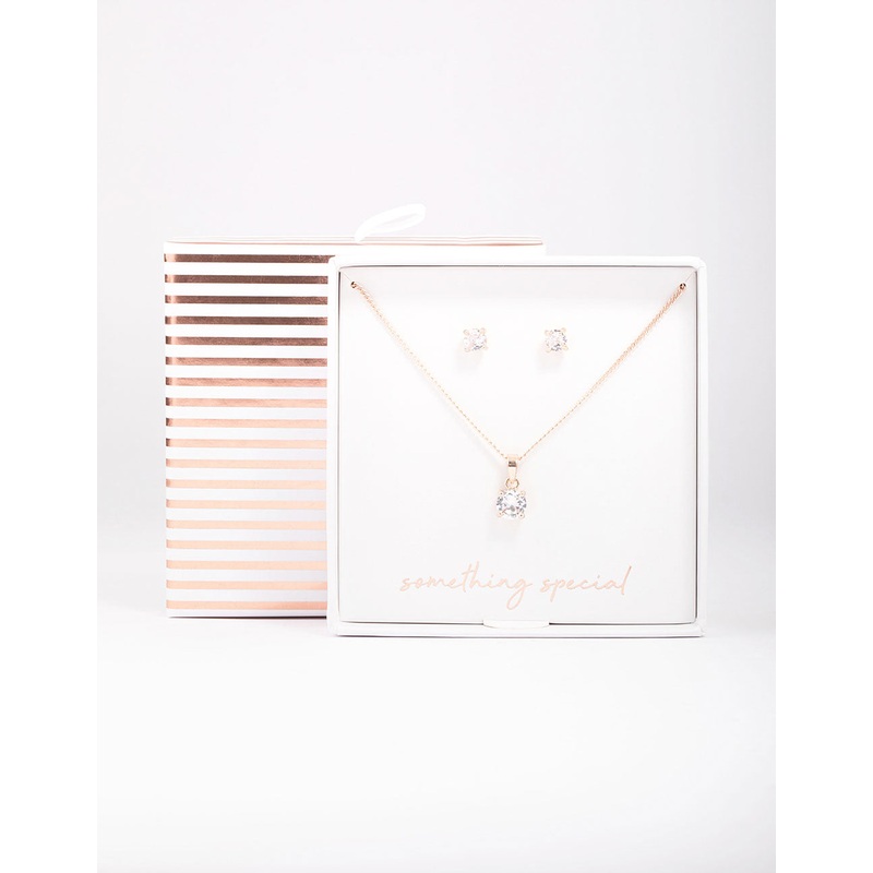 Rose Gold Cubic Zirconia Solitaire Jewellery Set