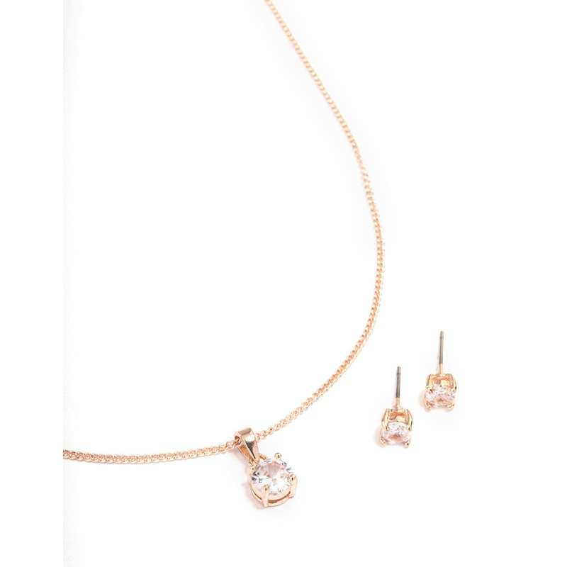 Rose Gold Cubic Zirconia Solitaire Jewellery Set
