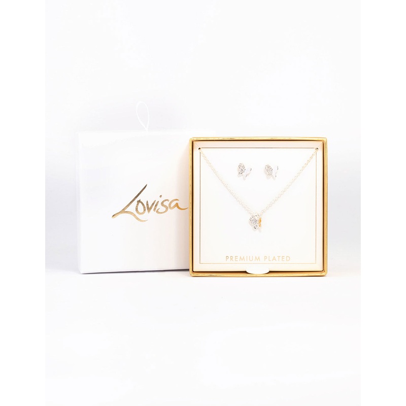 Silver Plated Diamante Butterfly Jewellery Set