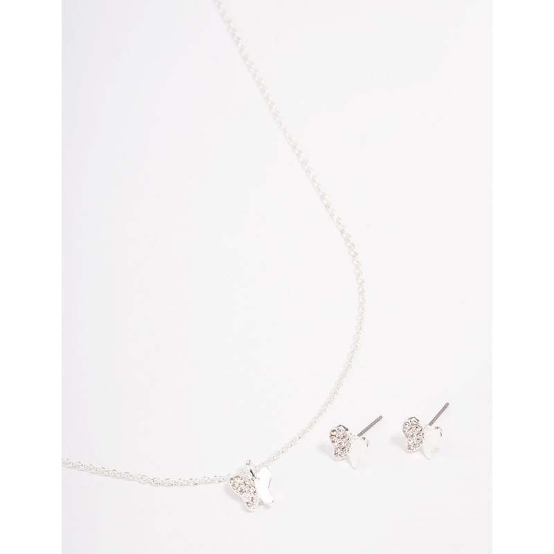 Silver Plated Diamante Butterfly Jewellery Set