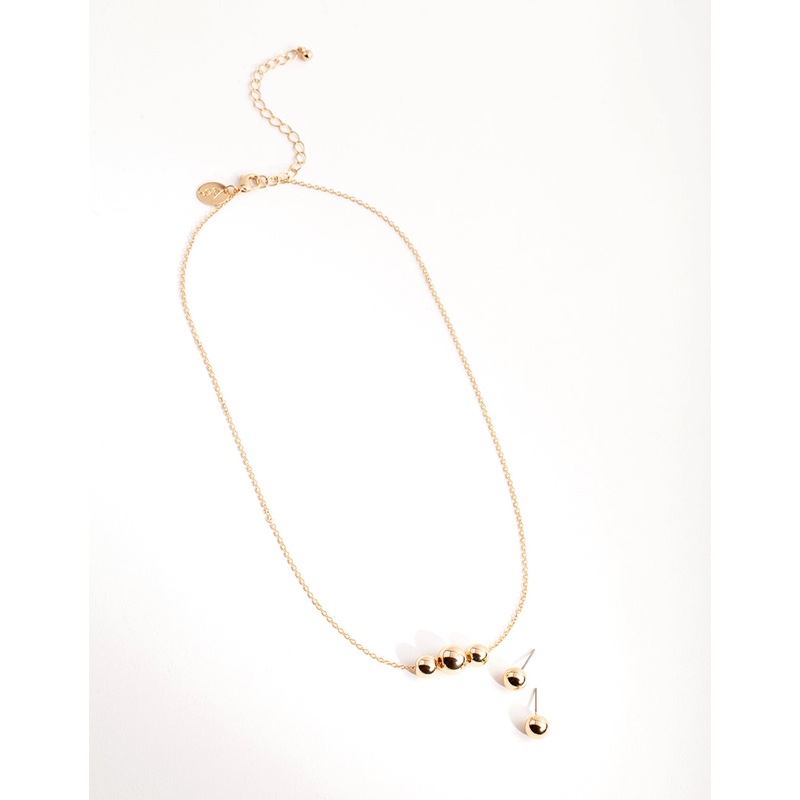 Gold Ball Chain Earring & Necklace Set