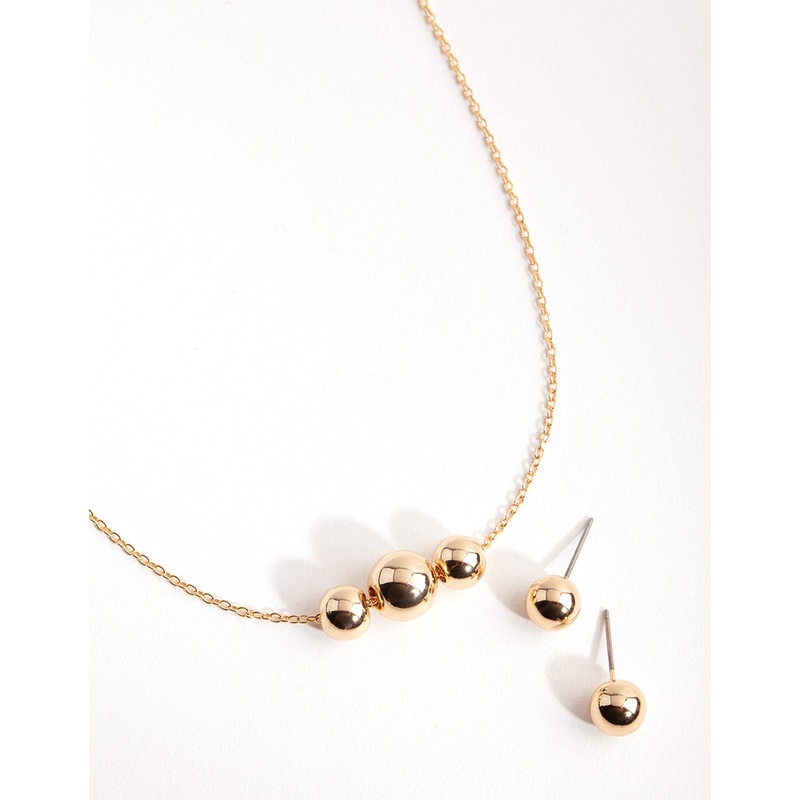 Gold Ball Chain Earring & Necklace Set