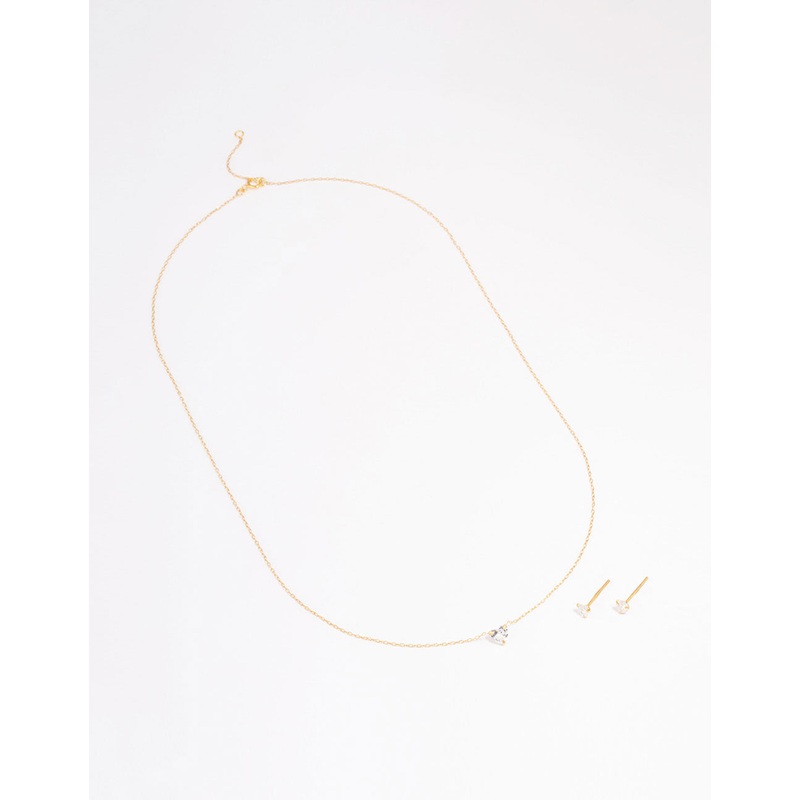 Gold Plated Sterling Silver Cubic Zirconia Heart Jewellery Set