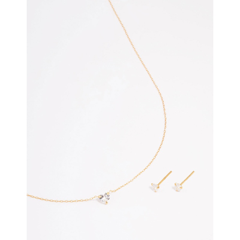 Gold Plated Sterling Silver Cubic Zirconia Heart Jewellery Set