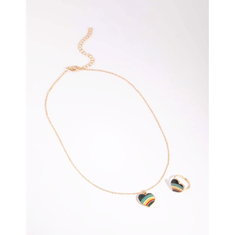 Kids Mood Heart Necklace & Ring Set