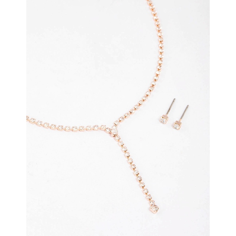 Rose Gold Y-Shaped Cup Chain Necklace & Earring Set