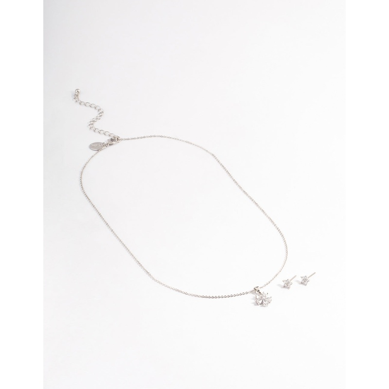 Silver Cubic Zirconia Flower Jewellery Set