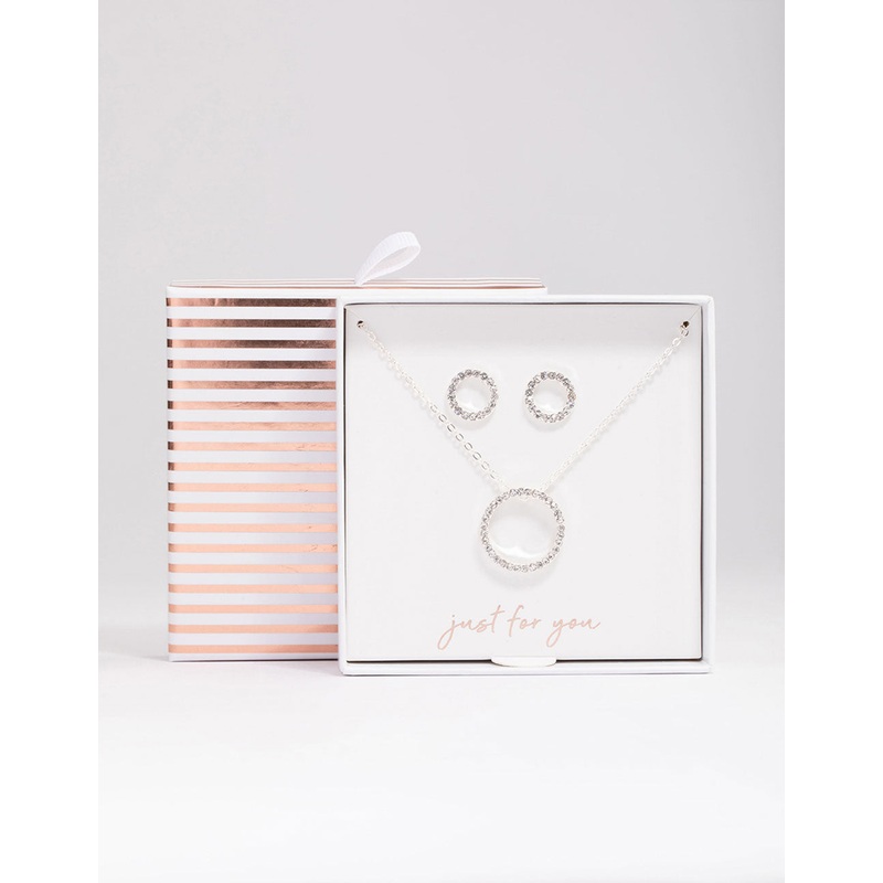 Silver Diamante Open Circle Jewellery Set