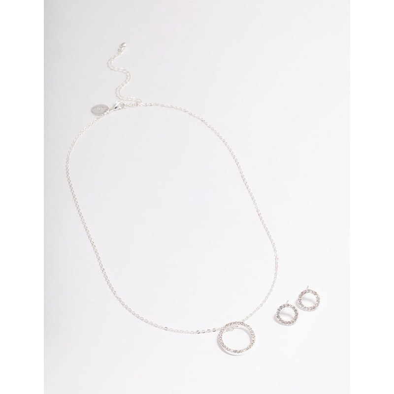 Silver Diamante Open Circle Jewellery Set
