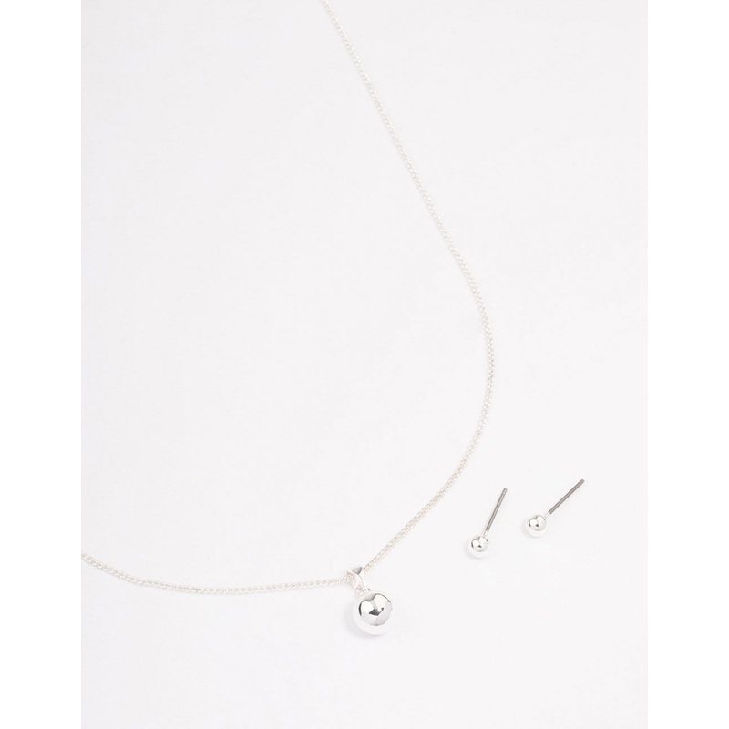 Silver Plain Ball Jewellery Set