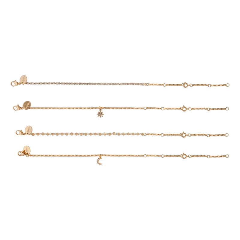 Gold Celestial Anklet & Bracelet 4-Pack Set