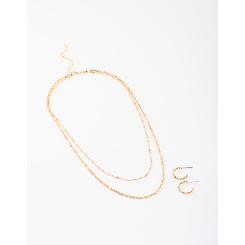 Gold Twist Station Necklace & Earrings Set
