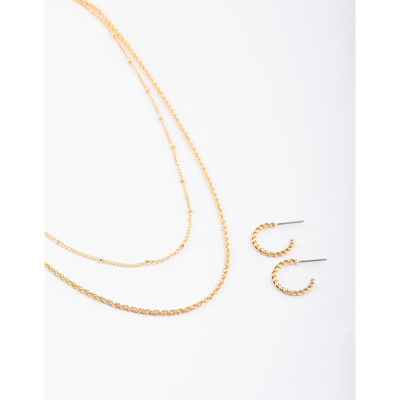 Gold Twist Station Necklace & Earrings Set