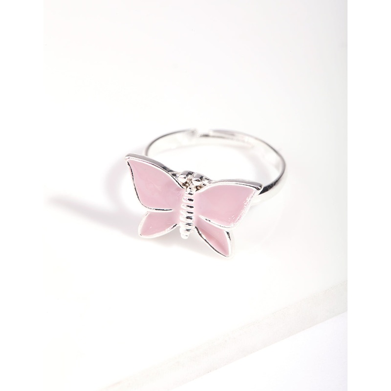 Kids Silver Enamel Butterfly Stretch Bracelet & Ring Set
