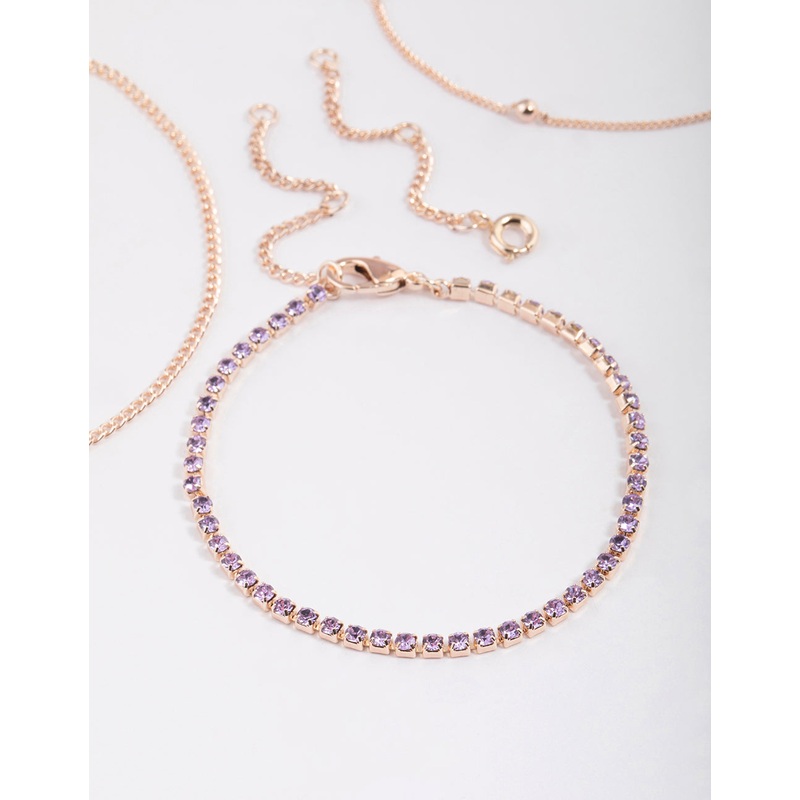 Rose Gold Diamante Twisted Bracelet & Anklet 4-Pack Set