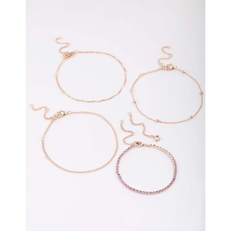 Rose Gold Diamante Twisted Bracelet & Anklet 4-Pack Set