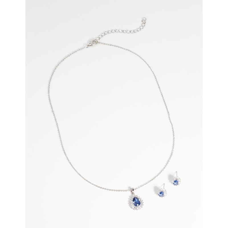 Sapphire Diamond Simulant Necklace & Earrings Set