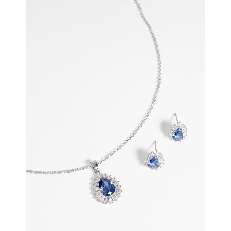 Sapphire Diamond Simulant Necklace & Earrings Set